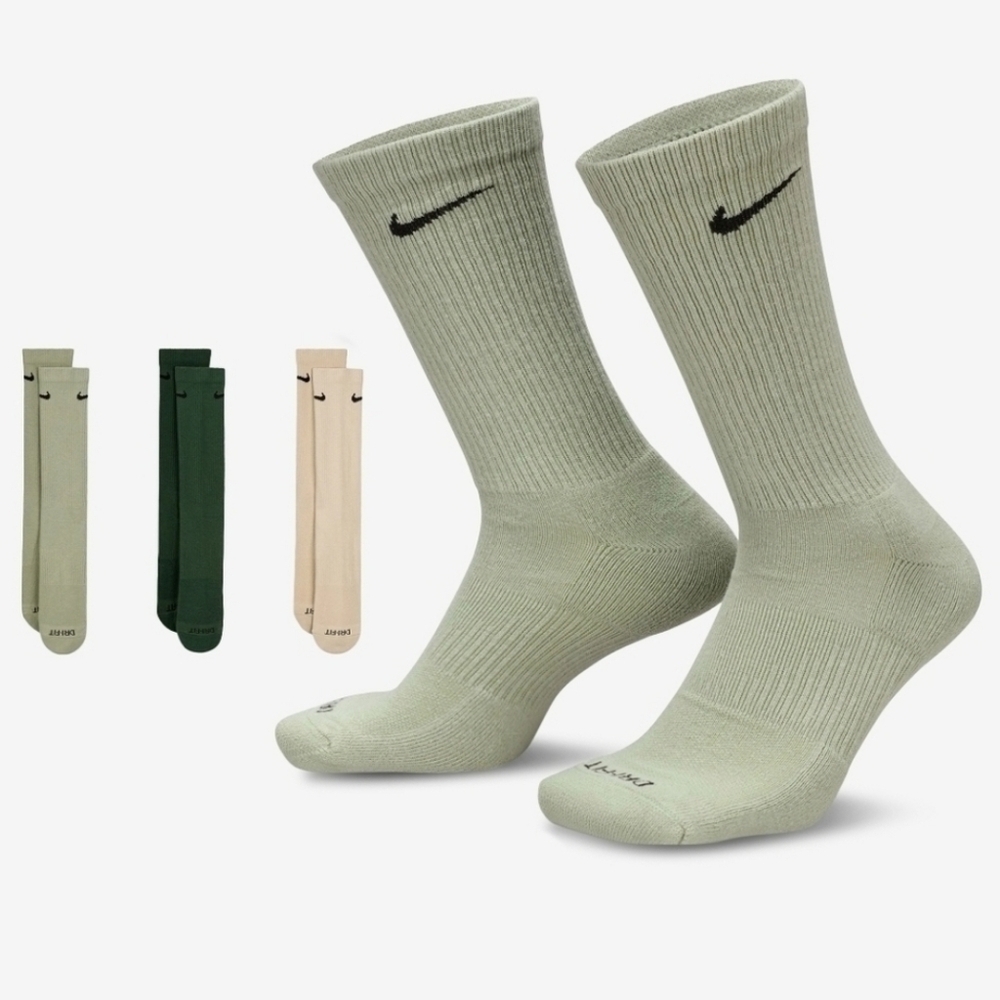 Nike Everyday Plus Dri-FIT Crew Socks 3-Pack Earth Tones Green Beige Men's Large